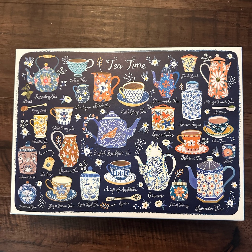 Tea Time Galison 1000 piece Puzzle with Colorful Teapots